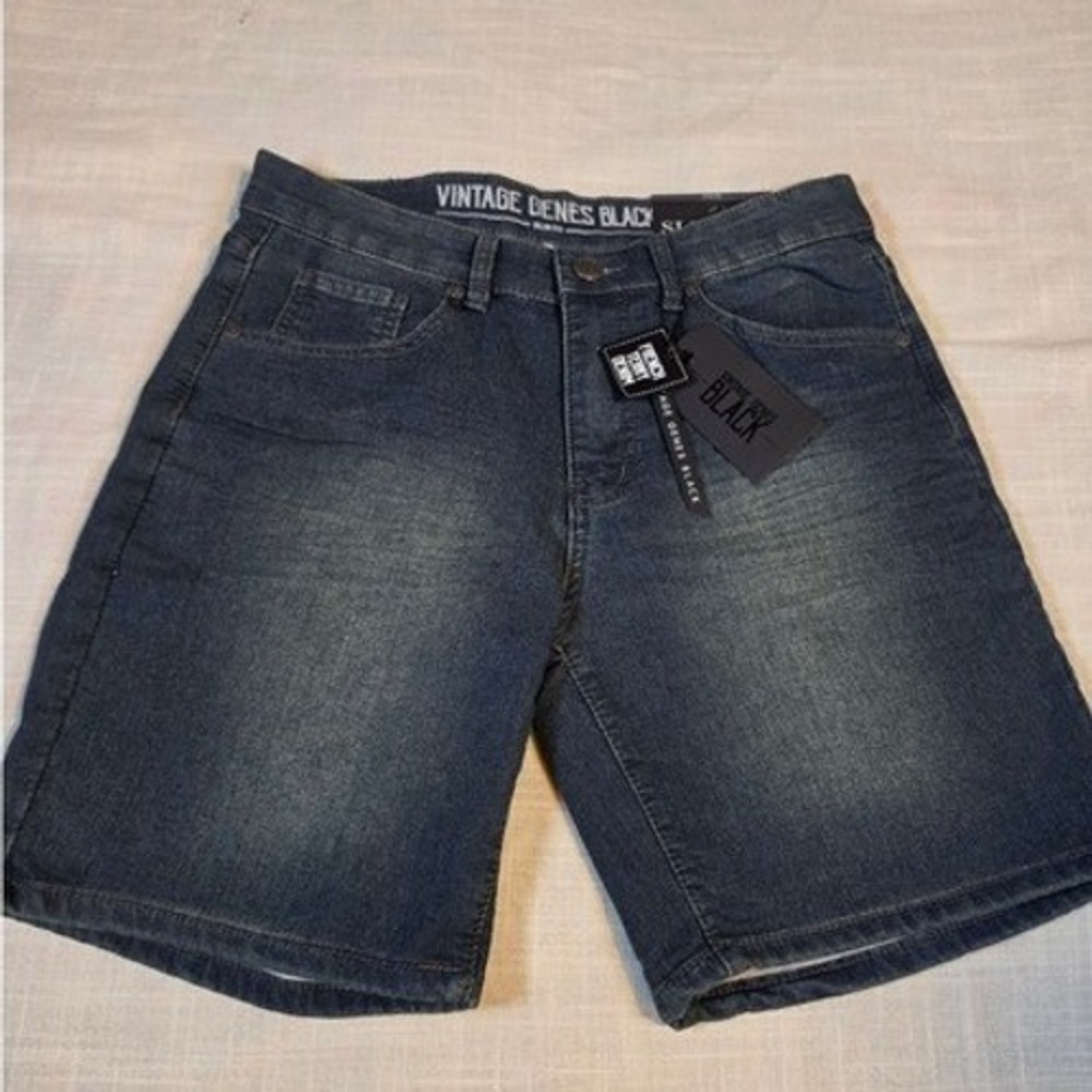 Vintage Genes Black Mens Slim Fit French Terry Denim Shorts Blue Medium Wash
